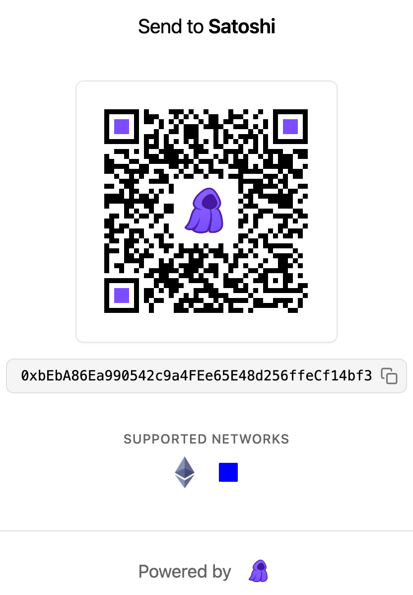 Receiving funds interface showing QR code and address